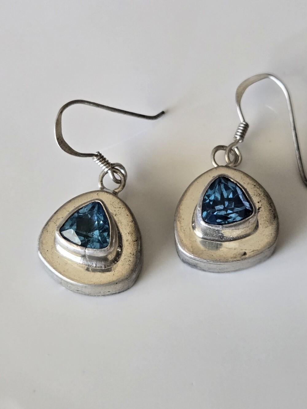 Sterling Silver Blue Topaz Drop Earrings - Signed - Picture 4 of 8